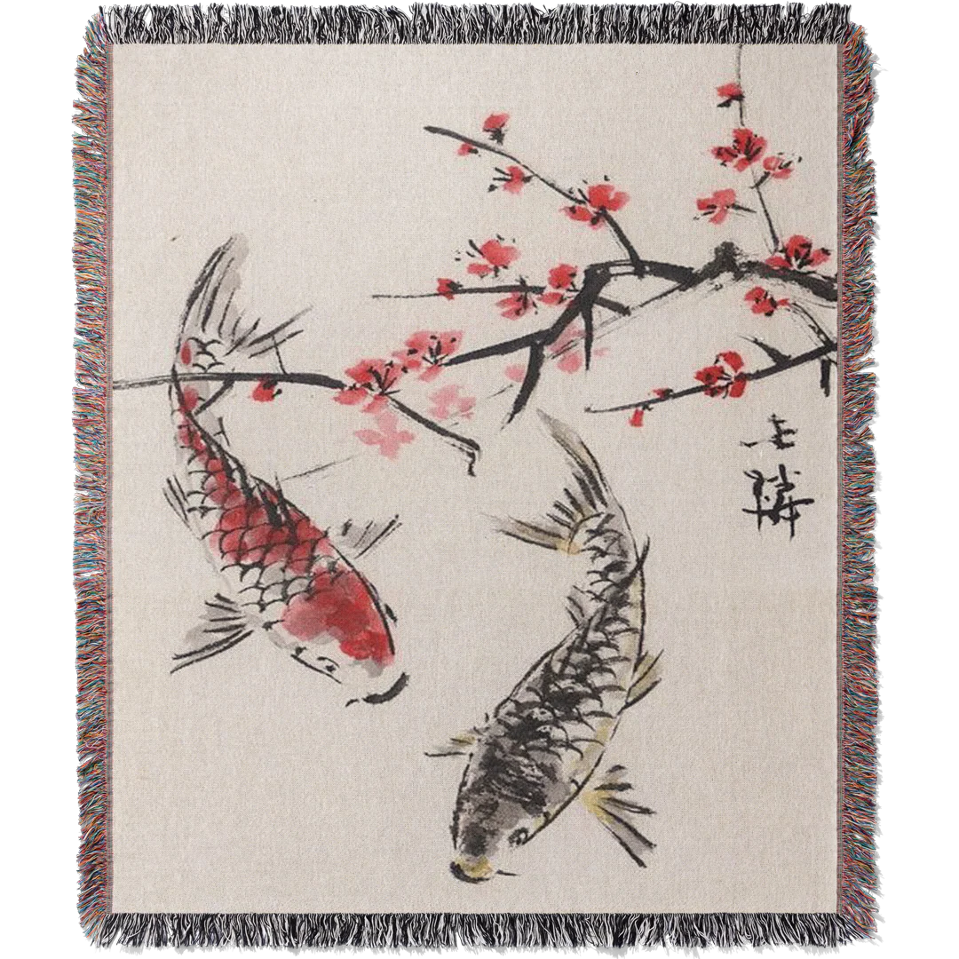 Koi Fish Woven Blanket Tapestry