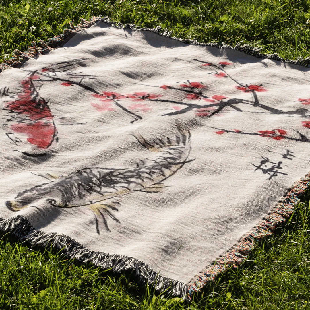 Koi Fish Woven Blanket Tapestry - Image 2