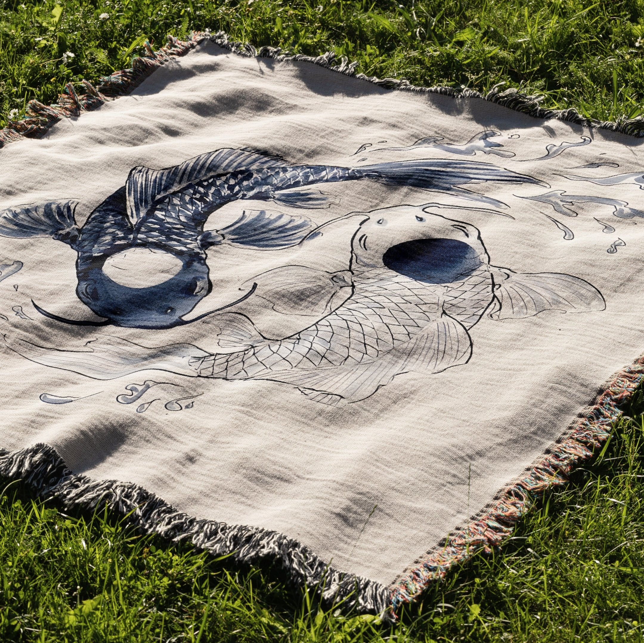 Koi Fish Yin and Yang Woven Blanket Tapestry - Image 2