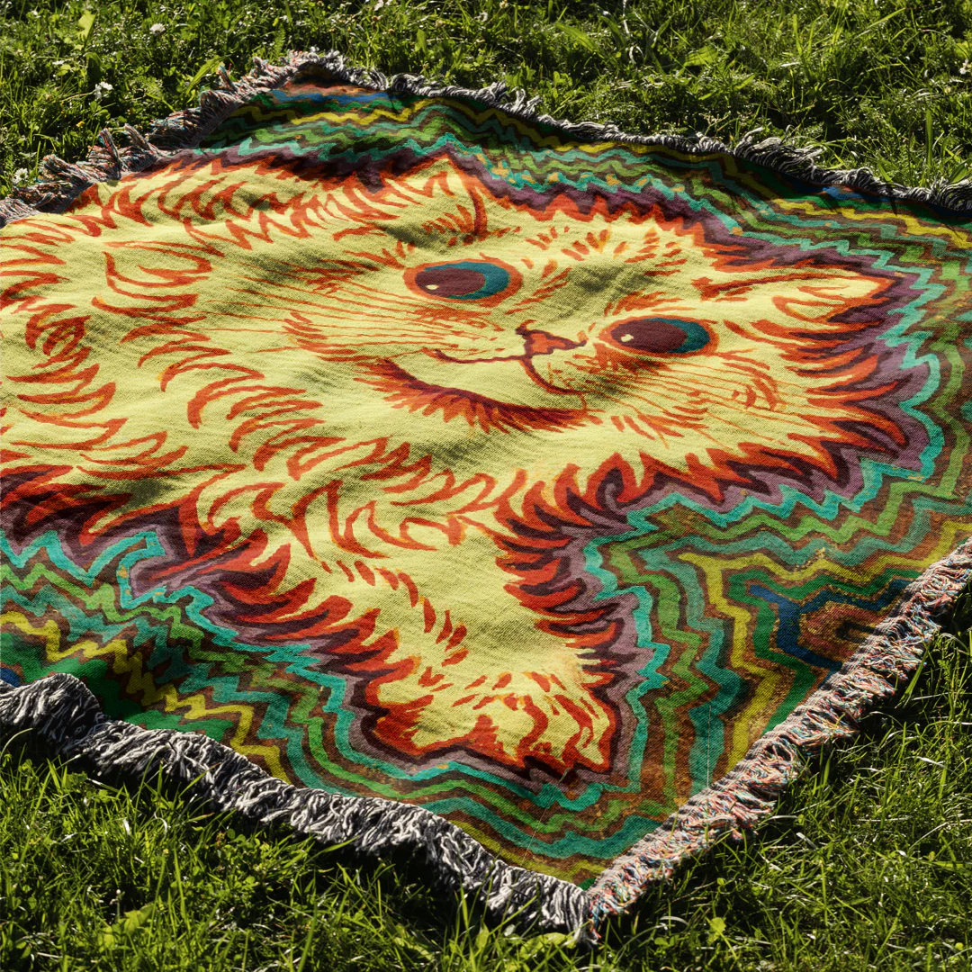 Louis Wain Trippy Cat Woven Blanket Tapestry - Image 2