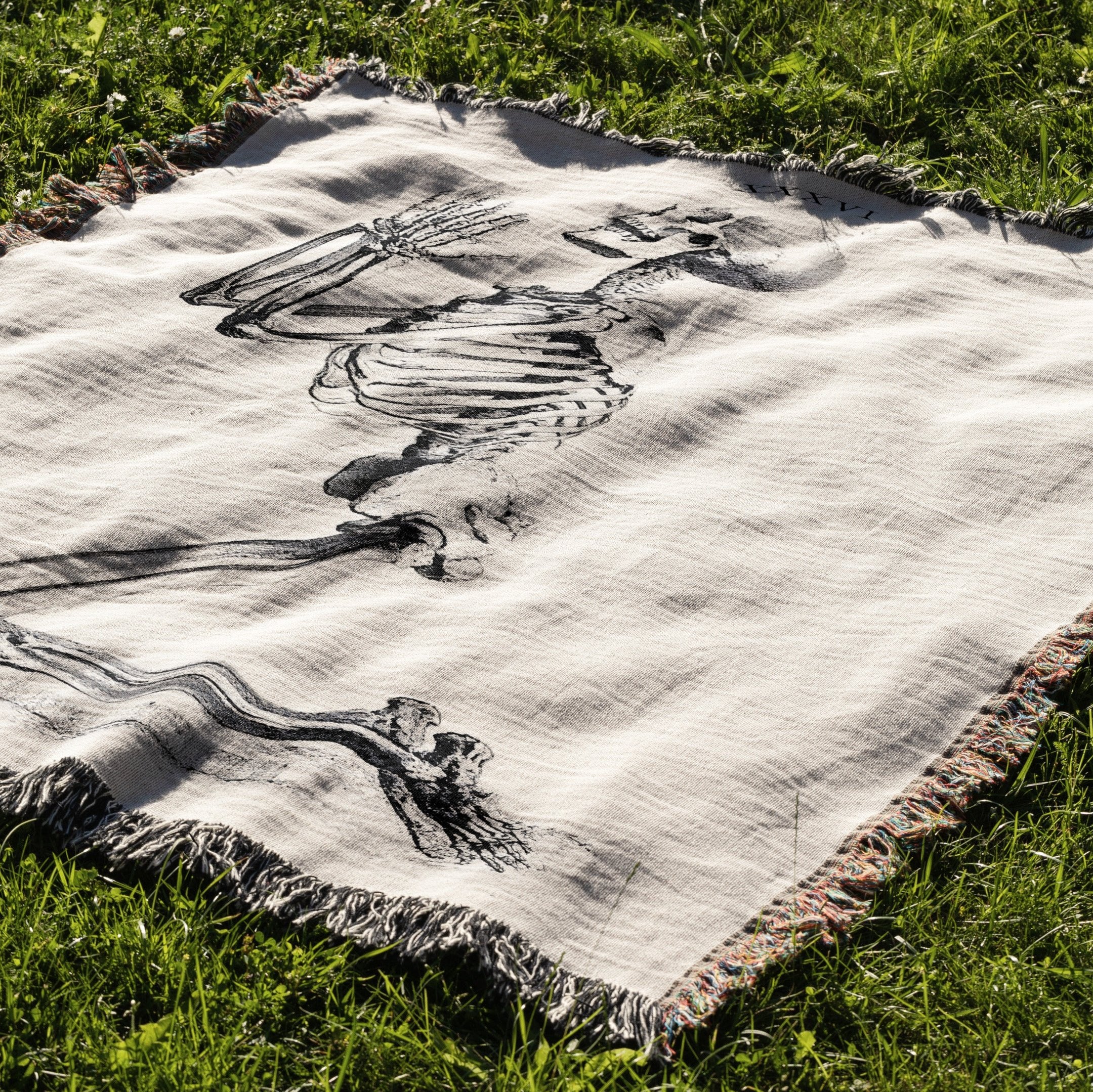 Praying Skeleton Woven Blanket Tapestry - Image 2