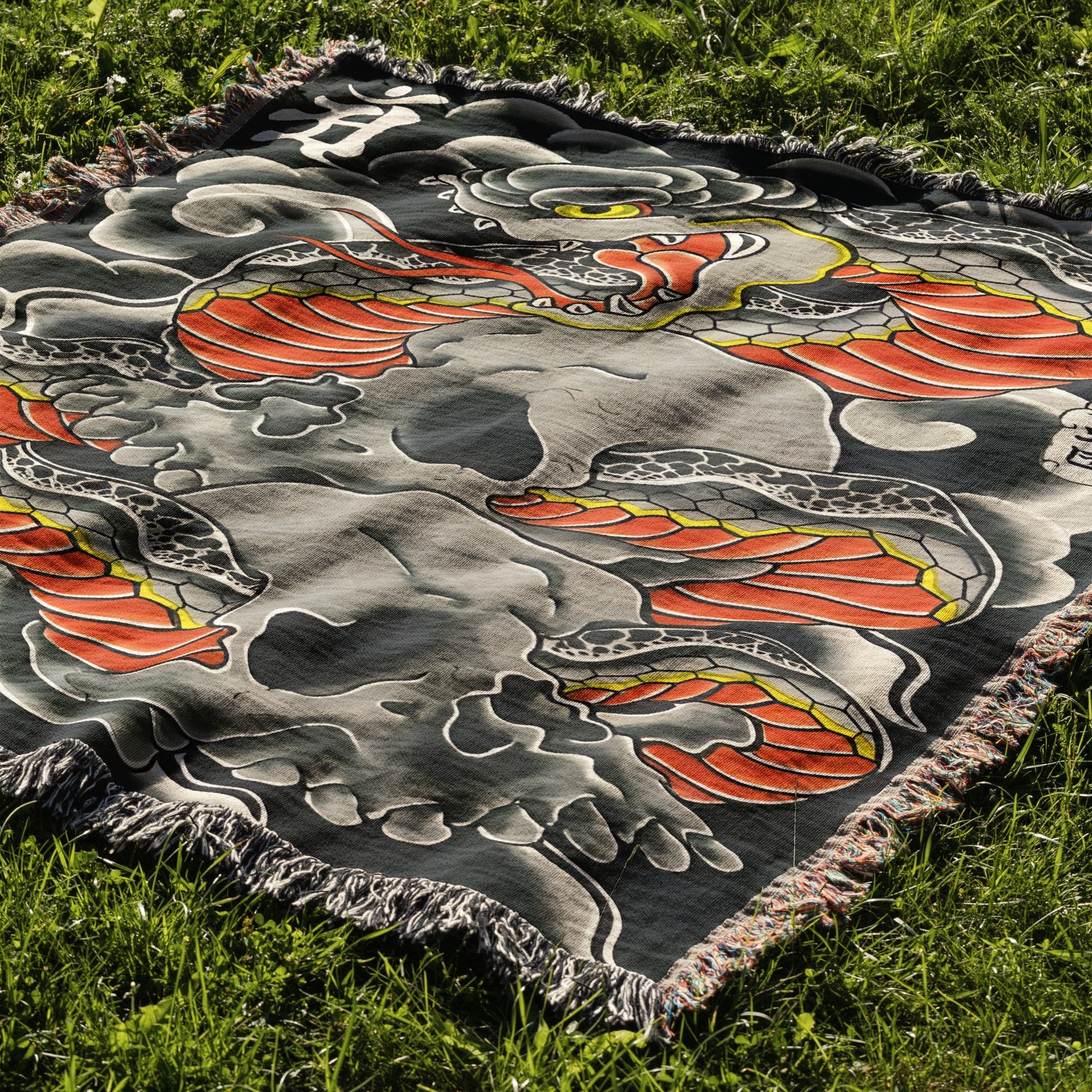 Snake and Skull Woven Blanket Tapestry - Image 2