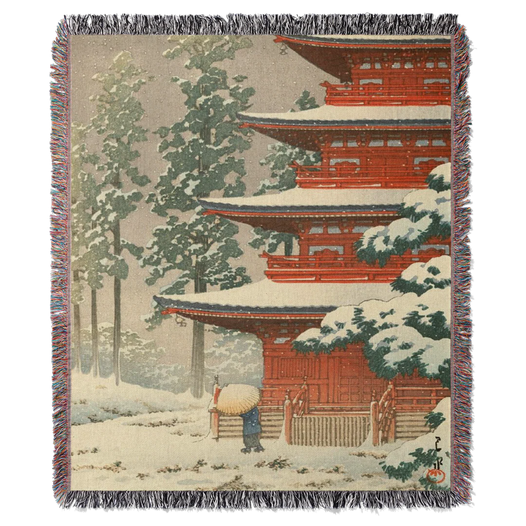 Snowy Japan Woven Blanket Tapestry