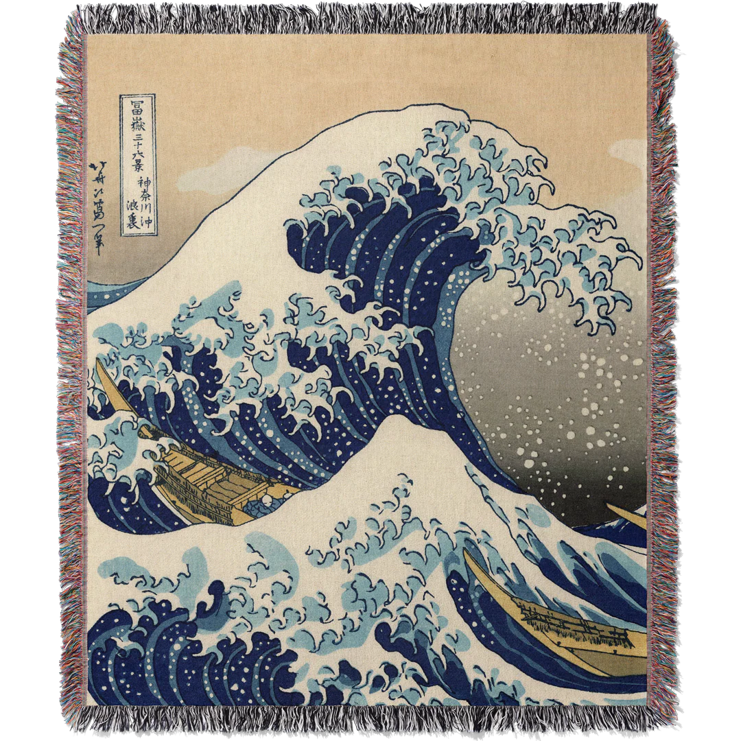 The Great Wave off Kanagawa by Hokusai Woven Blanket Tapestry