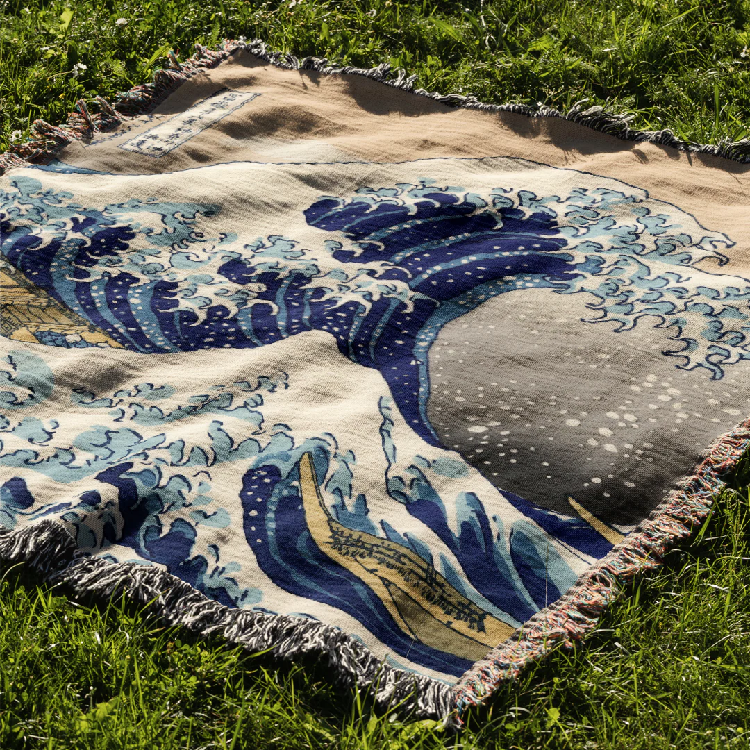 The Great Wave off Kanagawa by Hokusai Woven Blanket Tapestry - Image 2